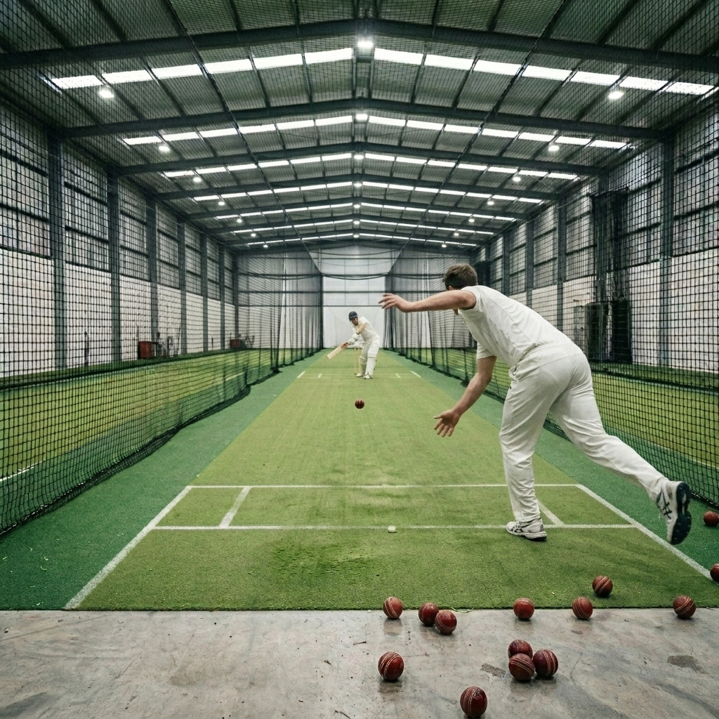 NC Indoor Cricket facility with professional turf and LED lighting