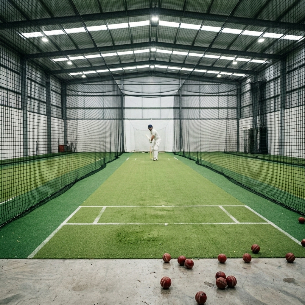 Professional cricket training lane with BOLA pitching machine